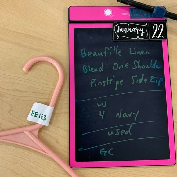 Beaufille Pinstripe One Sleeve Canopy Dress Size 4 Navy Linen Blend Stretch - Picture 12 of 13